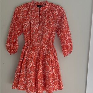 J. Crew Orange and White Printed Cotton Fit-and-Flare Dress